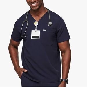 FIGS Leon Scrub Top 3 Pockets Tailored Fit Modern V-Neck Men's Scrubs M